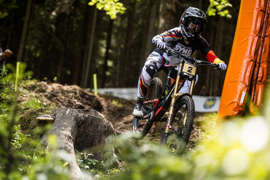 Nina riding down the Poland track